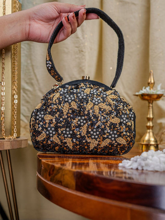 Dhiyona NR Embroidered Embellished Half Moon Clutch