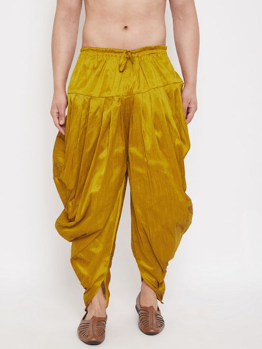 Men's Mustard Silk Blend Regular Dhoti
