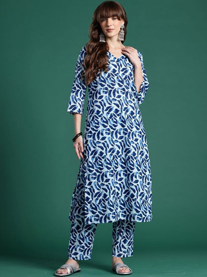 Women Printed Regular Pure Cotton Kurta with Trousers