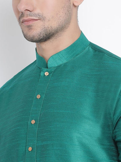 Men's Green Silk Blend Pathani Kurta and Dhoti Set