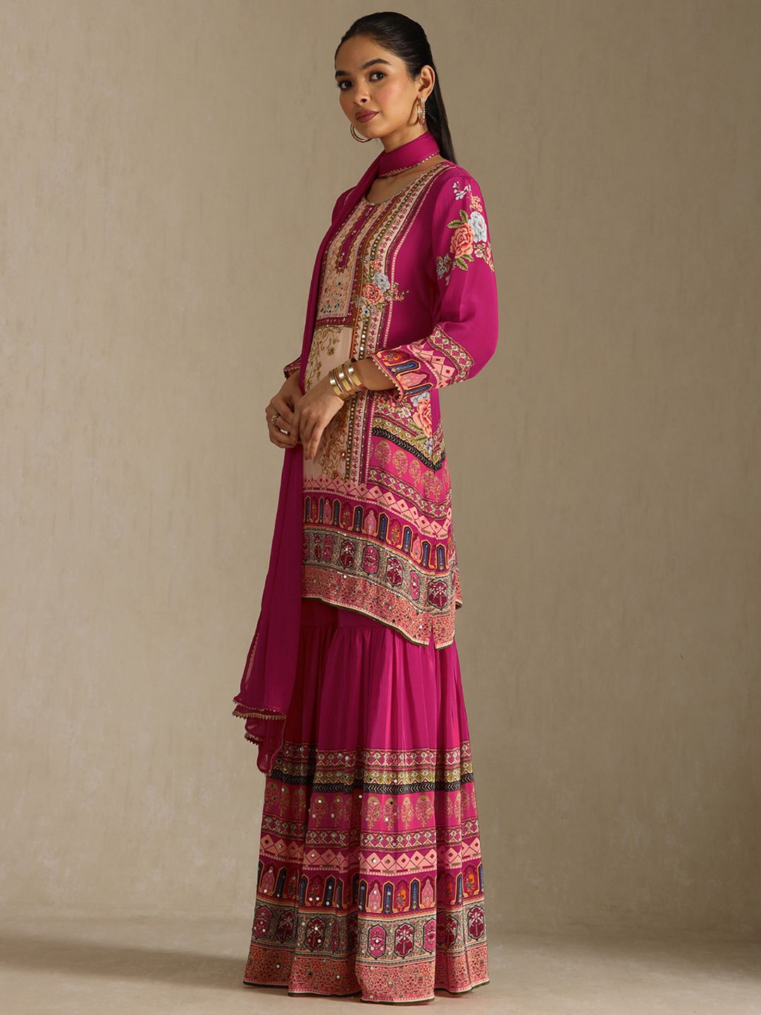 Dhiyona SO Women's Women Ethnic Motifs Printed Kurta with Sharara & Dupatta