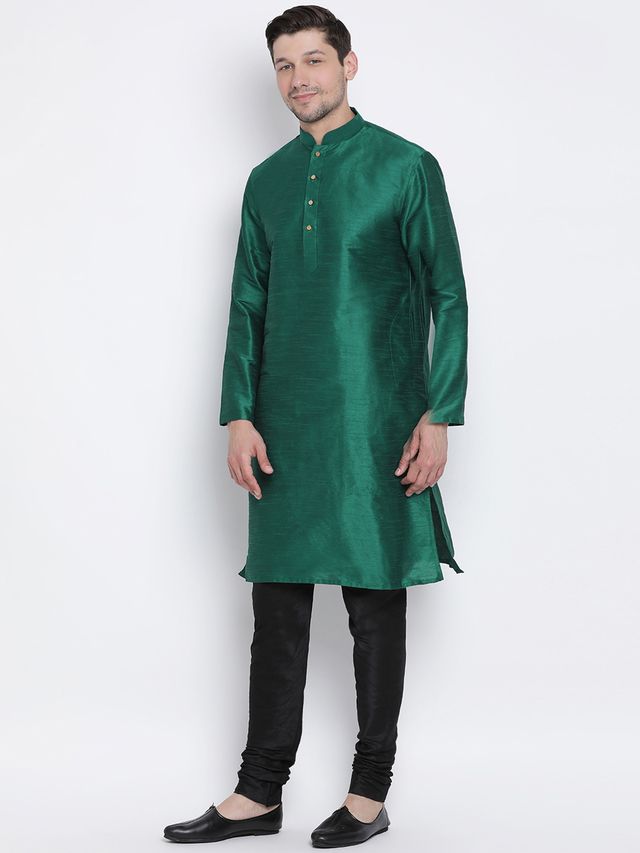 Men's Green Silk Blend Straight Kurta Pyjama Set