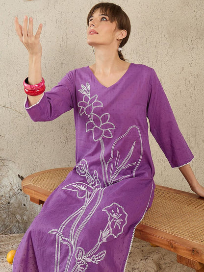 Dhiyona IE Women Embroidered V-Neck Cotton Top and Trousers Co-Ords