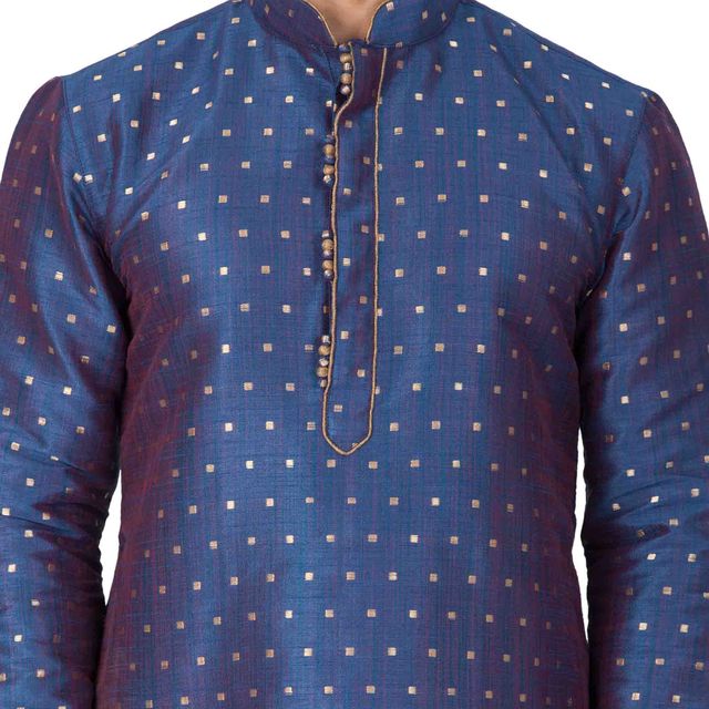 Men's Blue Silk Blend Straight Kurta Pyjama Set
