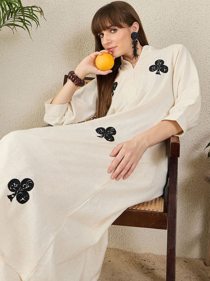 Floral Embroidered Mandarin Collar Thread Work Pure Cotton A-Line Kurta & Palazzo