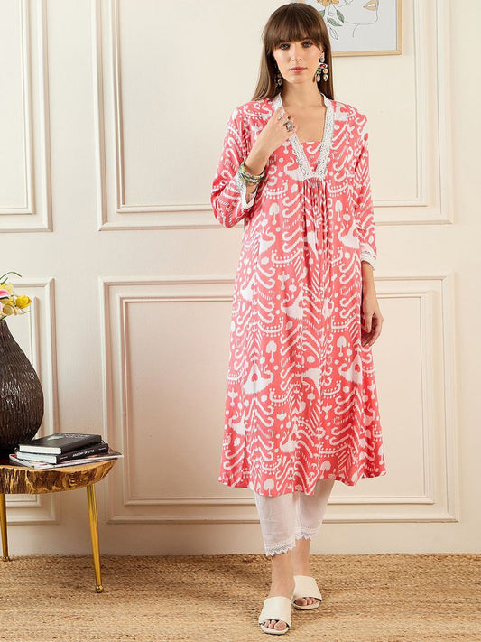 Dhiyona IE Abstract Printed Pleated A-Line Kurta