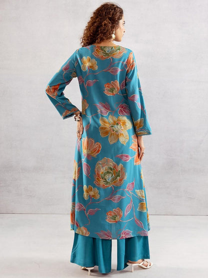 Dhiyona IS Women's Women Floral Printed Regular Kurta with Trousers