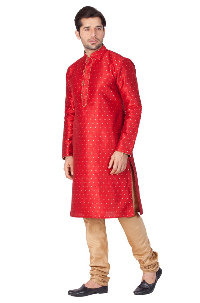 Men's Maroon Silk Blend Straight Kurta Pyjama Set