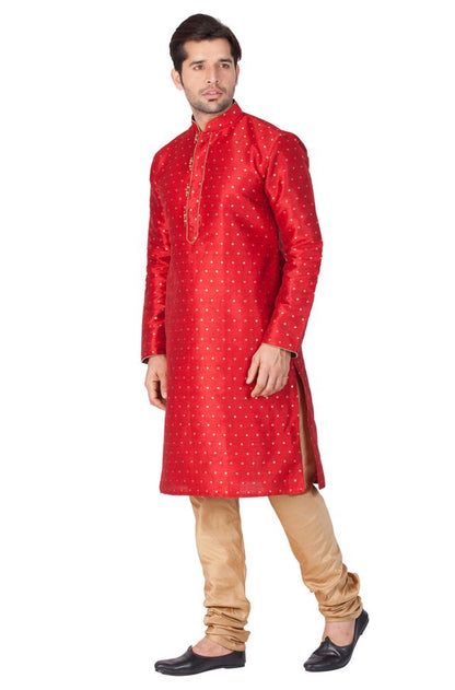 Men's Maroon Silk Blend Straight Kurta Pyjama Set