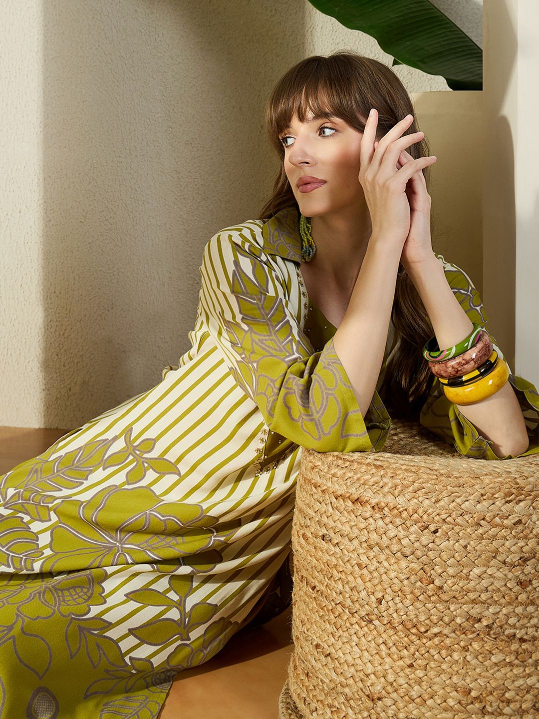 Women Viscose Rayon Printed A-Line Kurta Set