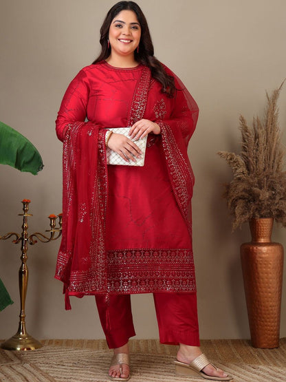 Dhiyona IN Women Ethnic Motifs Regular Sequinned Kurta with Trousers & With Dupatta