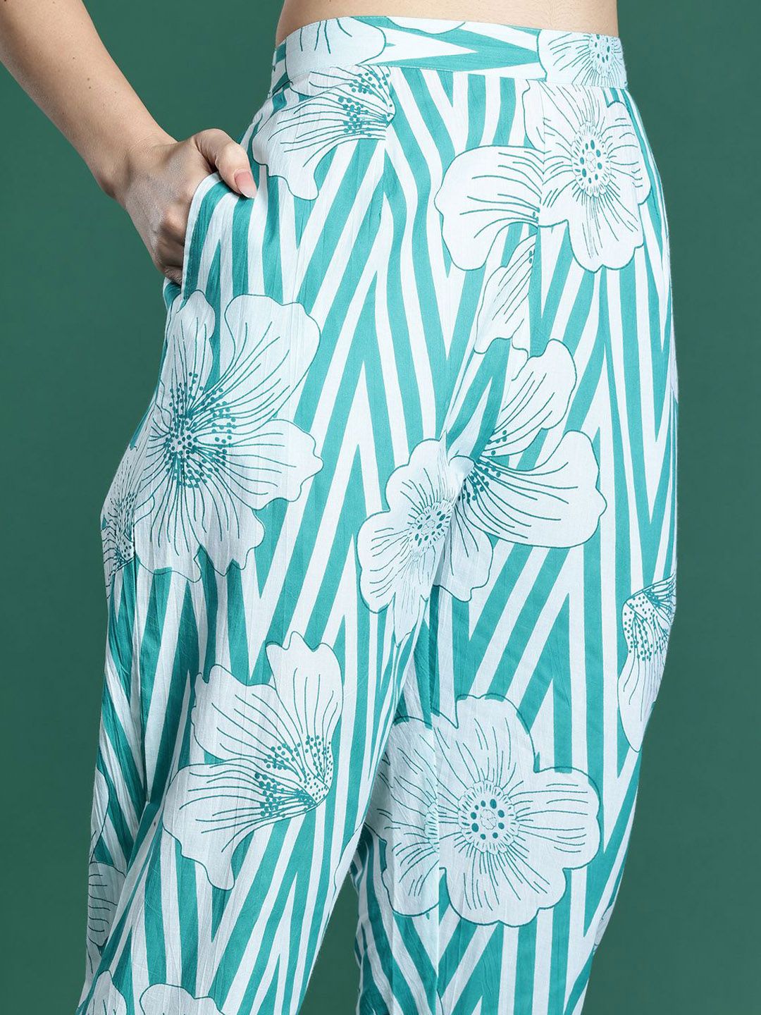 Dhiyona IE Printed Pure Cotton Top With Trousers Co-Ords