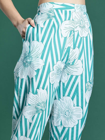 Dhiyona IE Printed Pure Cotton Top With Trousers Co-Ords