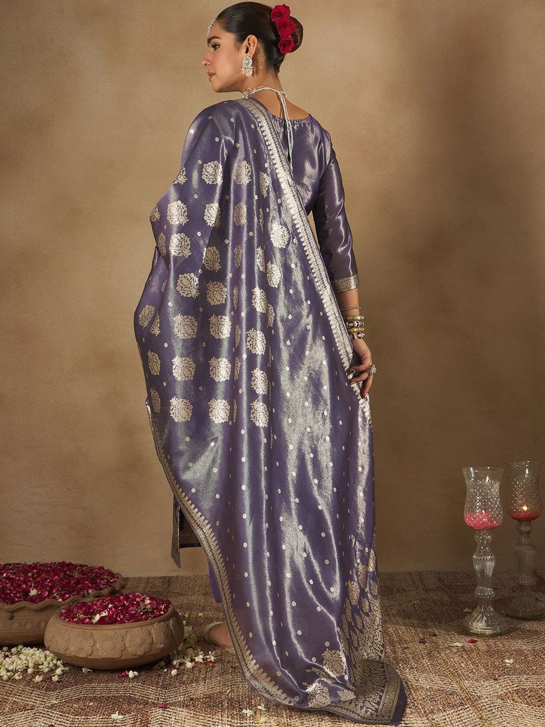 Women Ethnic Motifs Woven Design Kurta with Trousers & With Dupatta