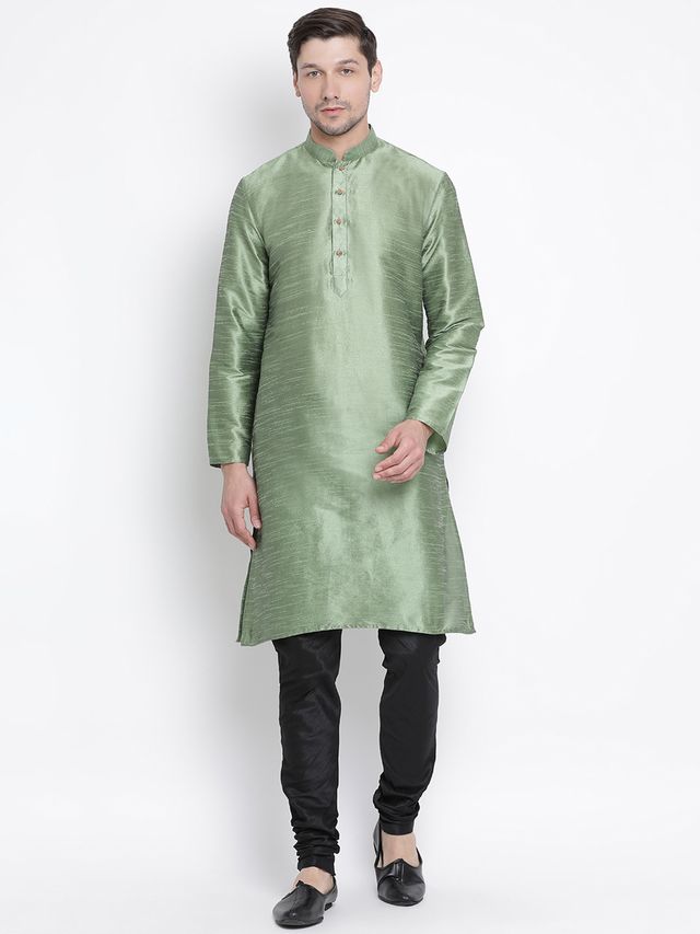 Men's Mint Green Silk Blend Straight Kurta Pyjama Set