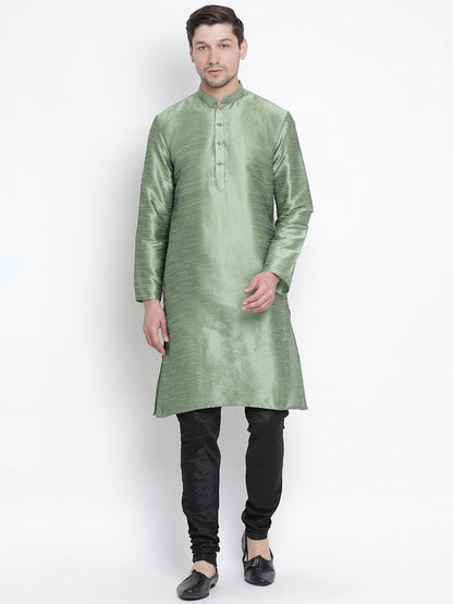 Men's Mint Green Silk Blend Straight Kurta Pyjama Set