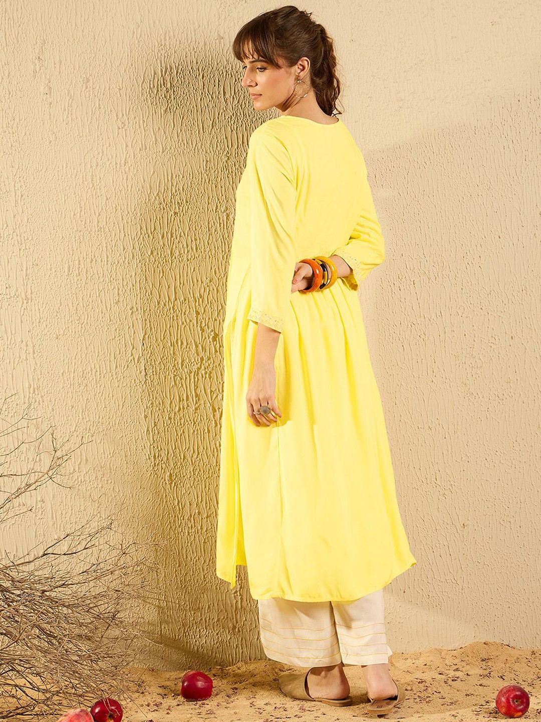 Dhiyona IE Women Floral Printed Mirror Work Anarkali Kurta