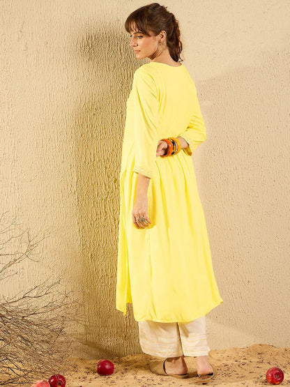 Dhiyona IE Women Floral Printed Mirror Work Anarkali Kurta
