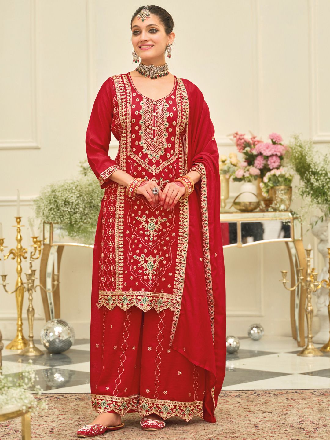 Dhiyona IE Women Ethnic Motifs Embroidered Kurta with Palazzo & Dupatta