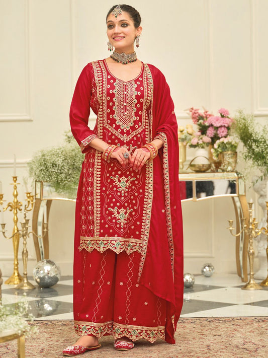 Women Ethnic Motifs Embroidered Kurta with Palazzo & Dupatta