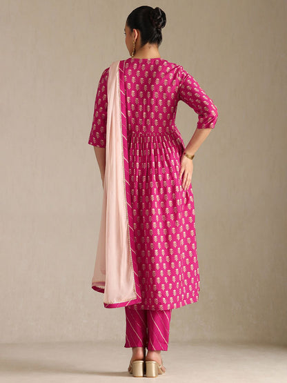 Dhiyona SO Women's Women Floral Printed Zardozi Kurta Set With Dupatta