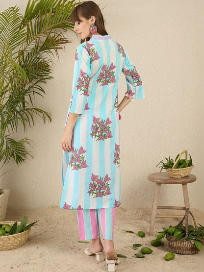 Women Floral Printed Regular Pure Cotton Kurta with Trousers