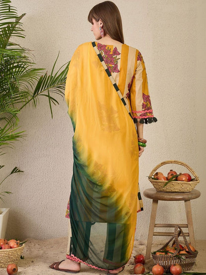Women Floral Printed Regular Pure Cotton Kurta with Trousers & With Dupatta