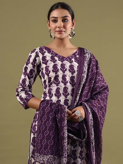 Paisley Printed Regular Pure Cotton Straight Kurta with Trousers & Dupatta