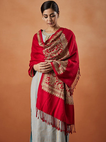 Dhiyona PA Floral Embroidered Fringed Shawl