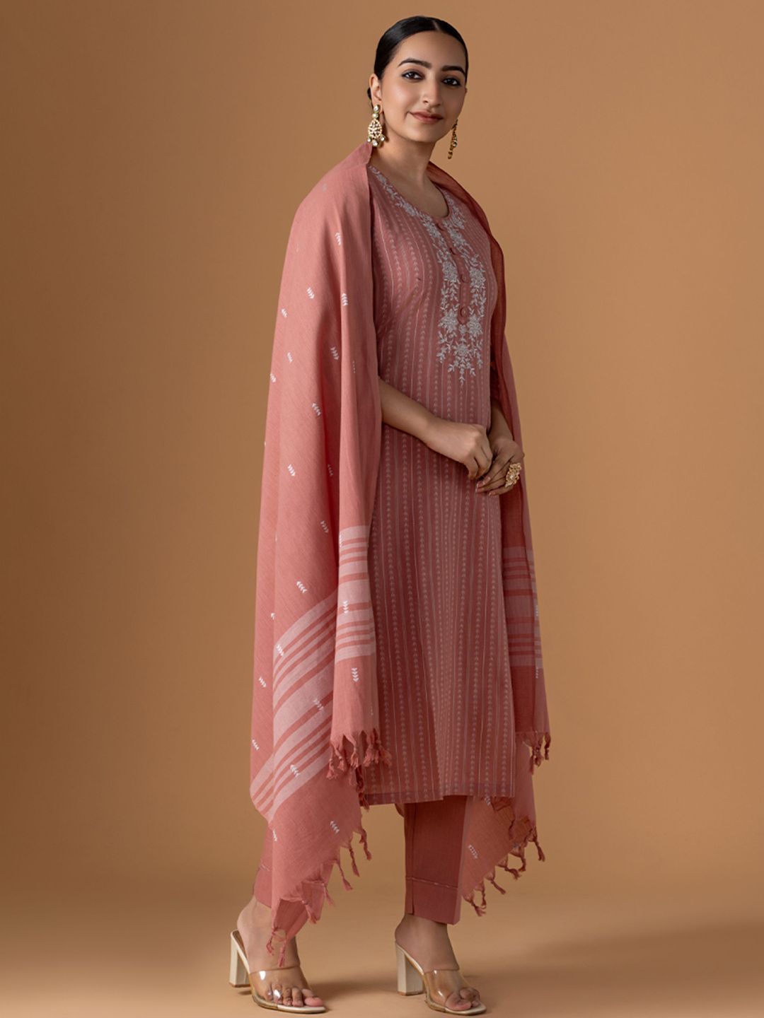 Dhiyona WP Women Jamdani Pure Cotton Suit Set With Dupatta