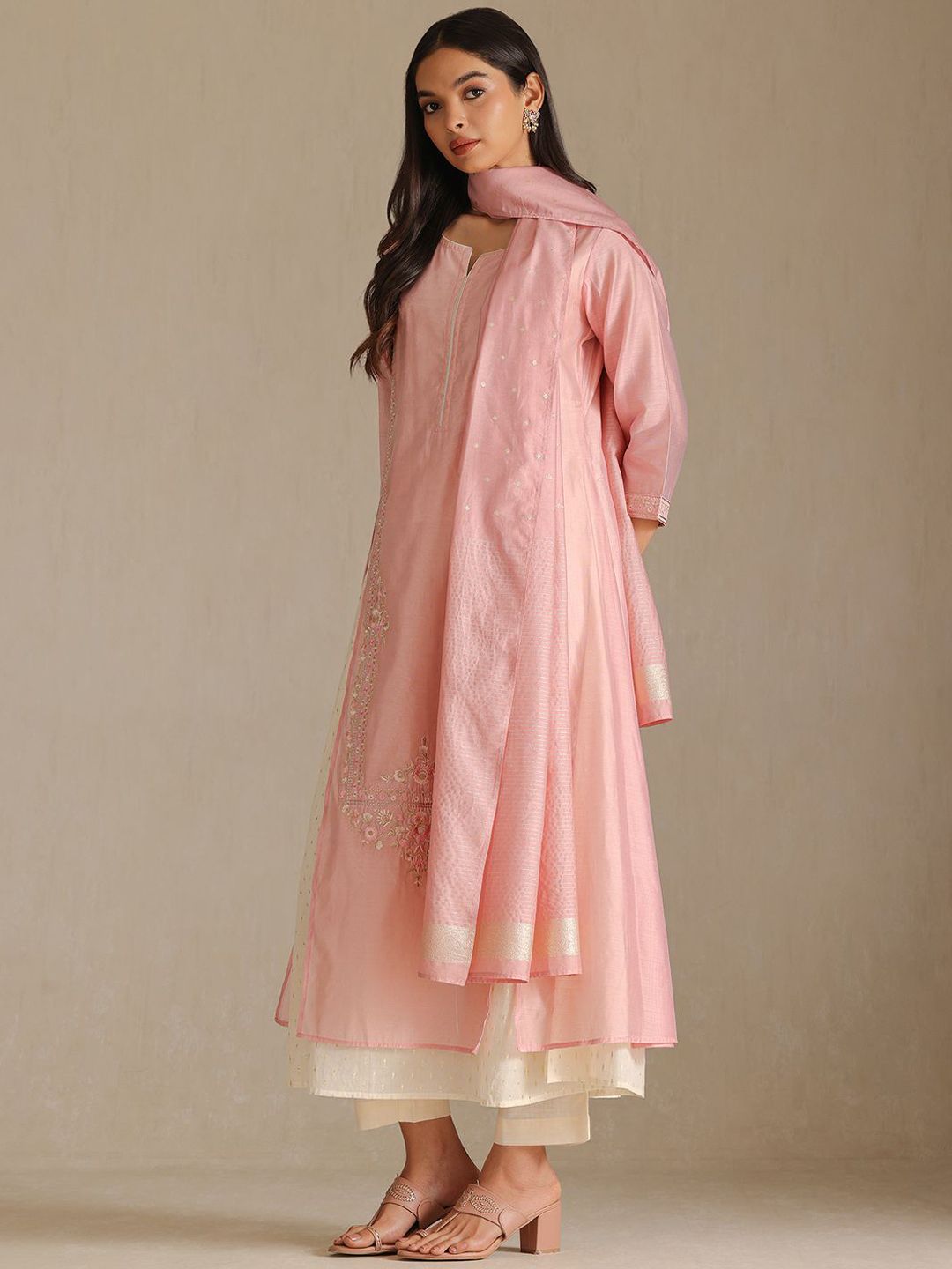 Dhiyona SO Women's Women Ethnic Motif Embroidered Zari Kurta with Trousers & Dupatta