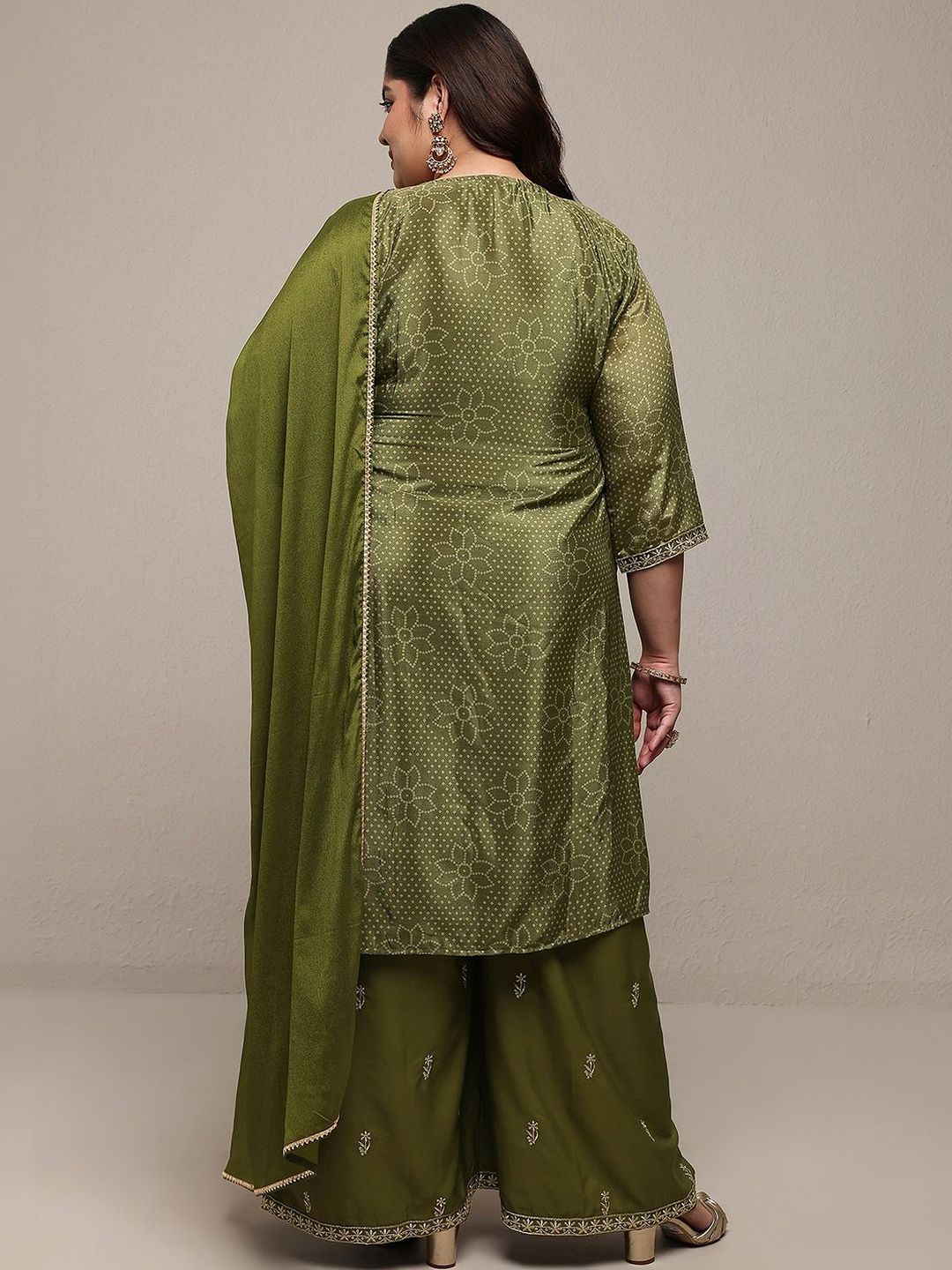 Dhiyona Women's Plus Size Ethnic Motifs Printed Kurta with Palazzos & With Dupatta