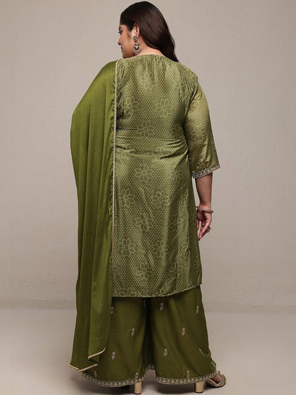 Dhiyona Women's Plus Size Ethnic Motifs Printed Kurta with Palazzos & With Dupatta