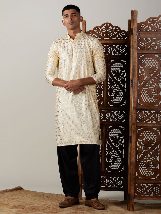 Men's Golden Viscose Straight Kurta and Patiala Set