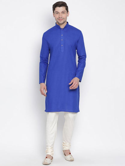 Men's Blue Cotton Linen Straight Kurta Pyjama Set