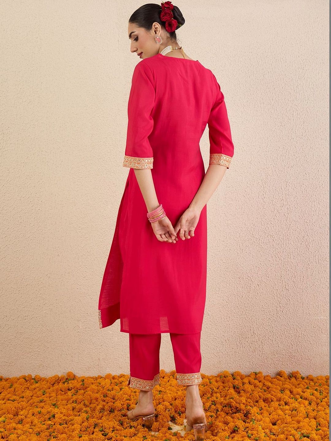 Women Ethnic Motifs Embroidered Regular Gotta Patti Kurta with Trousers