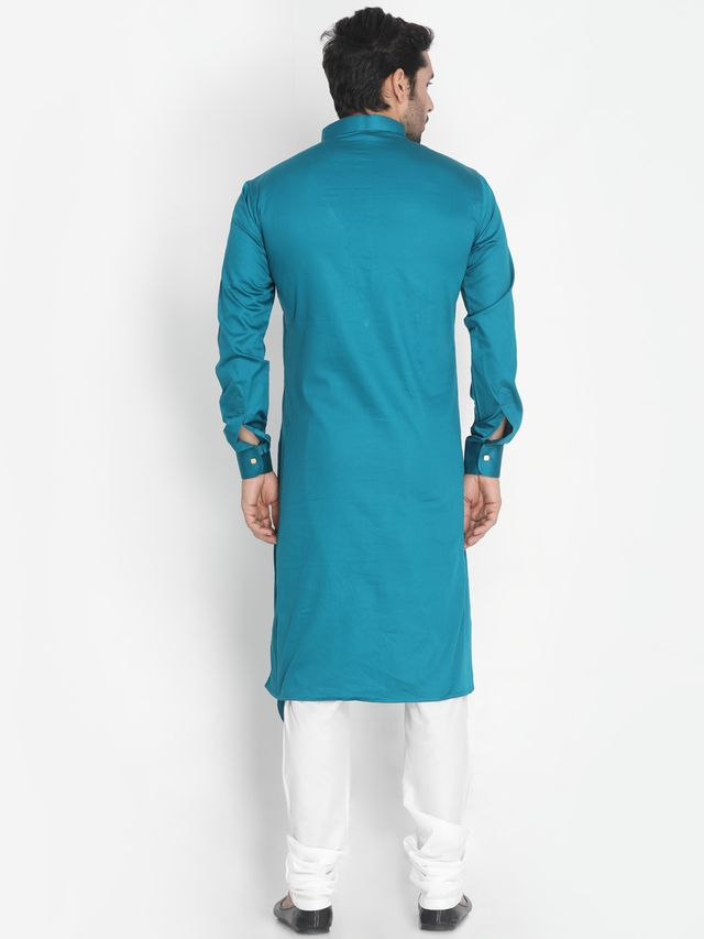 Men's Aqua Silk Blend Straight Kurta Pyjama Set