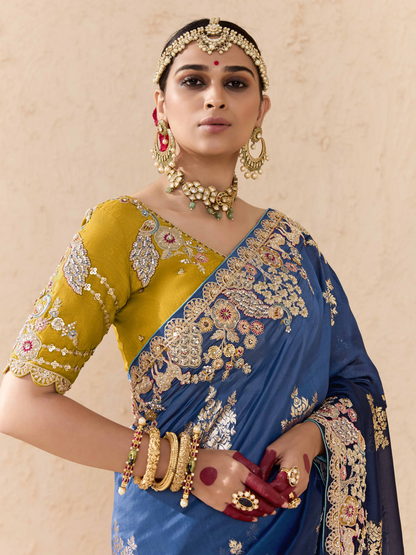 Dhiyona KM Women Royal Blue Tussar Silk Saree