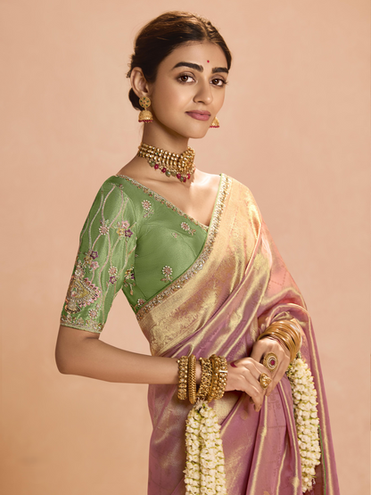 Dhiyona KM Women Blush Pink Kanjivaram Silk Saree