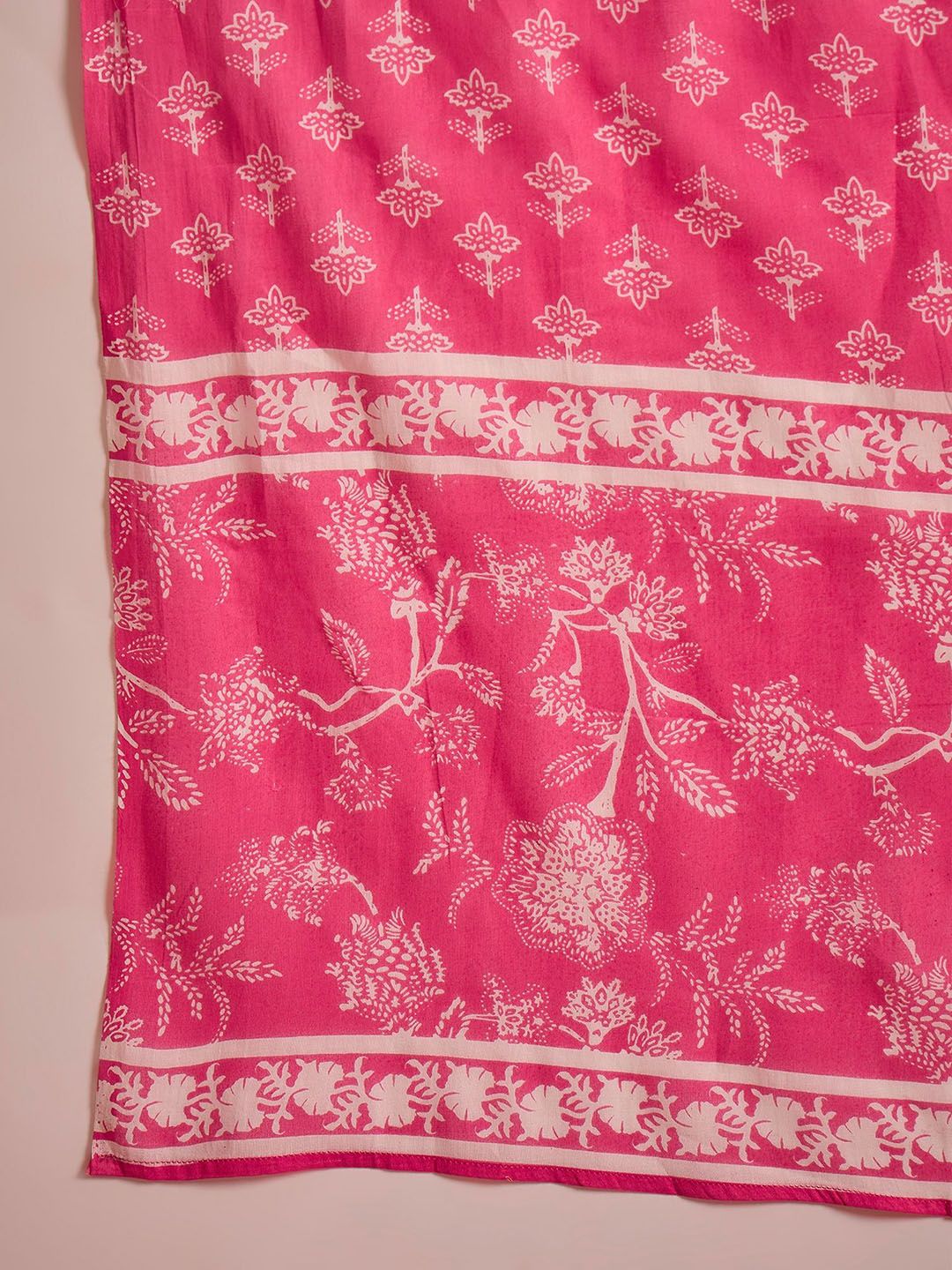 Dhiyona SN Women's Floral Printed Mandarin Collar Pure Cotton Straight Kurta With Trouser And Dupatta