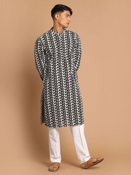Men's Black Pure Cotton Straight Kurta Pyjama Set