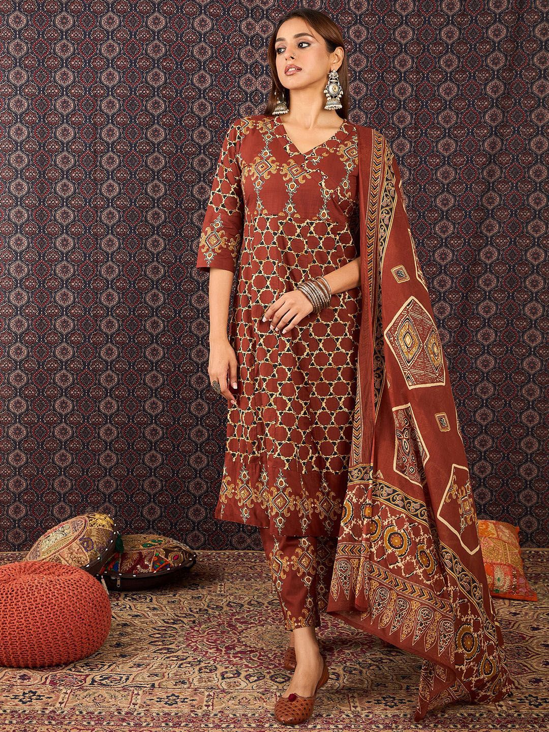 Women Ethnic Motifs Printed Pure Cotton Kurta with Trousers & Dupatta