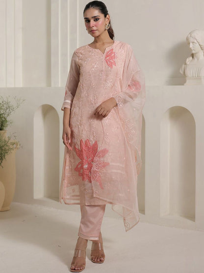 Women Floral Embroidered Regular Thread Work Kurta with Trousers & With Dupatta