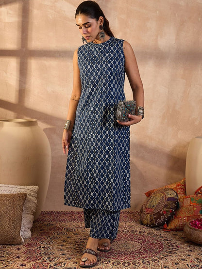 Women Geometric Printed Regular Pure Cotton Kurta with Trousers