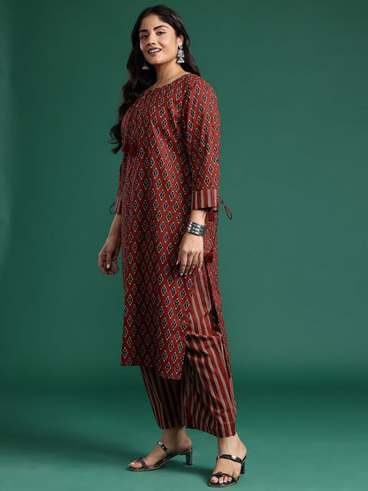Ethnic Motifs Print Pure Cotton Kurta with Trousers