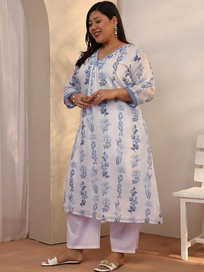 Dhiyona Women's Plus Size Floral Printed Kurta with Palazzos & With Dupatta