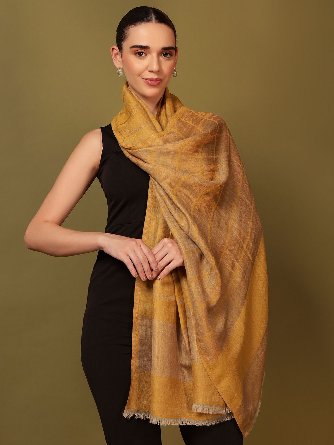 Dhiyona PA Striped Woven Design Woolen Reversible Shawl