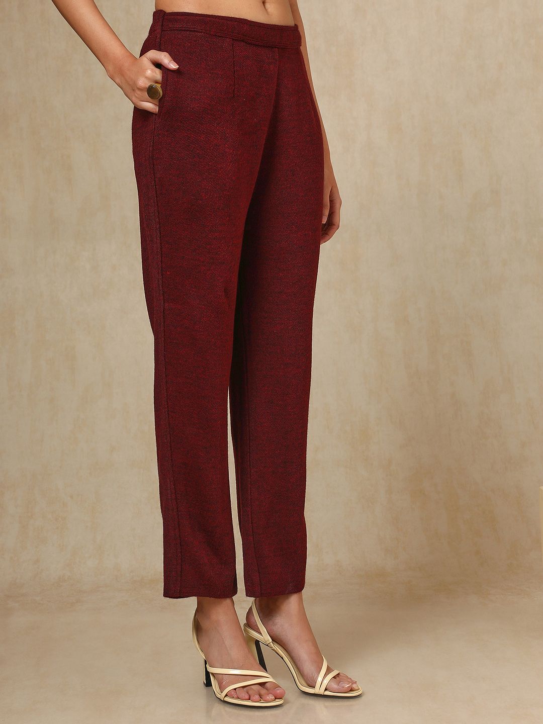 Dhiyona SO Women's Maroon Floral Woven Design Acrylic Straight Kurta With Trouser & Dupatta