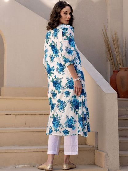 Women Floral Printed Regular Pure Cotton Kurta with Trousers