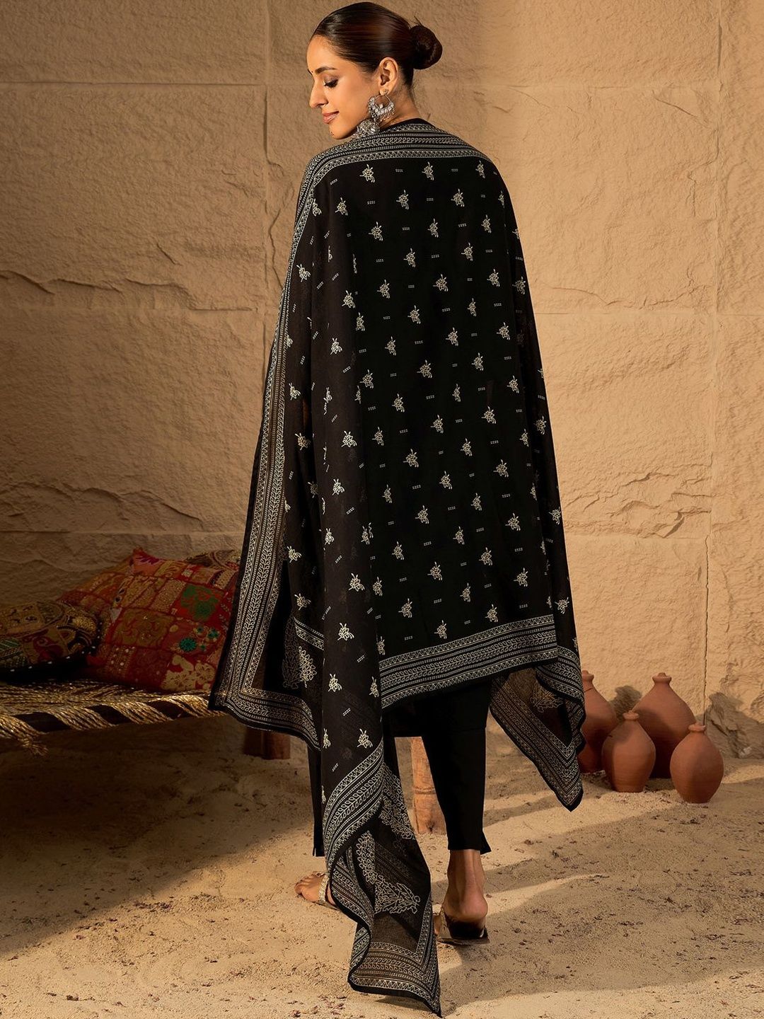 Women Ethnic Motifs Embroidered Cotton Kurta with Trousers & Dupatta